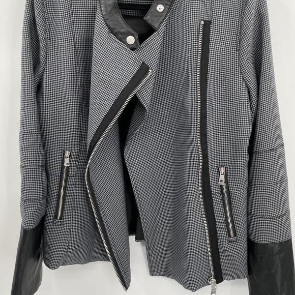 ARMANI EXCHANGE Gray Black Houndstooth Faux Vegan Leather Full Zip Jacket Size L - Picture 4 of 10
